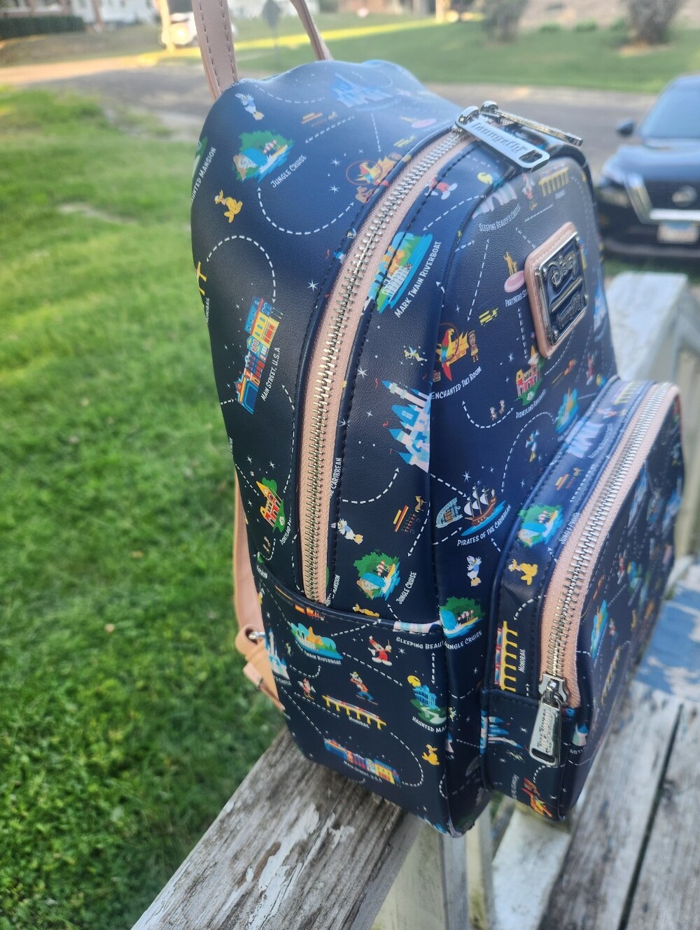 Loungefly Navy Disney Park Map Mini Backpack with Pink Accents - Picture 9 of 14